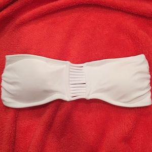 White strapless bikini bandeau criss cross top